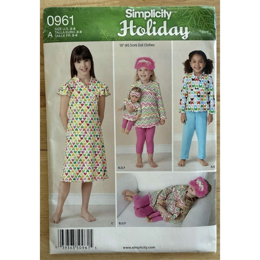 Simplicity 0961 Girls Top Tunic Dress Pants Leggings + 18" Doll Clothes Pattern